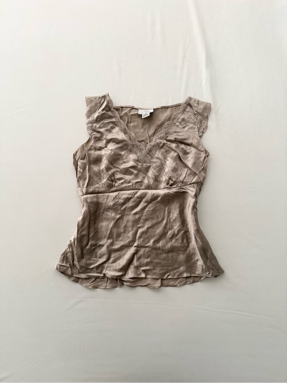 Ann Taylor beige 100% silk lace trim sleeveless top